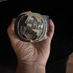 Gucci Black Belt with Silver Logo Buckle